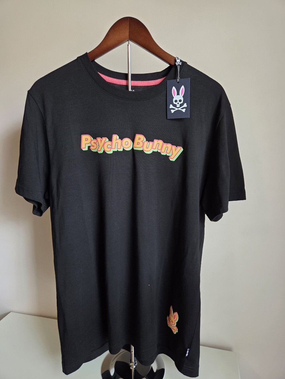 Psycho Bunny Black Tee with Multicolor Logo
